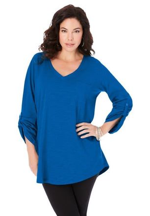 Roaman's Boyfriend Textured Tunic in Vivid Blue at Nordstrom, Size 28