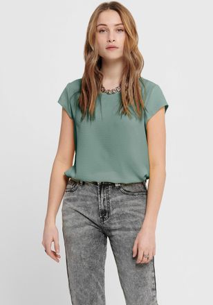 Only Kurzarmbluse ONLY ONLVIC - feminines Blusenshirt in lockerer Form, Damen, Gr. 34, gr&uuml;n (jadeite), Web, Obermaterial: 97% Polyester, 3% Elasthan, unifa