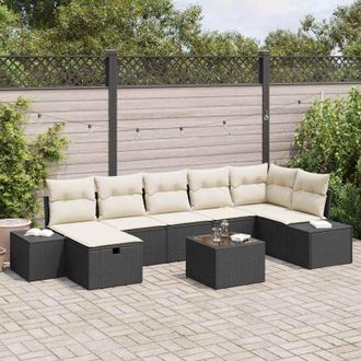 vidaXL Vidaxl - Conjunto De Sof&aacute; De Jard&iacute;n Con Coj&iacute;n 8 Pcs Negro Polirat&aacute;n