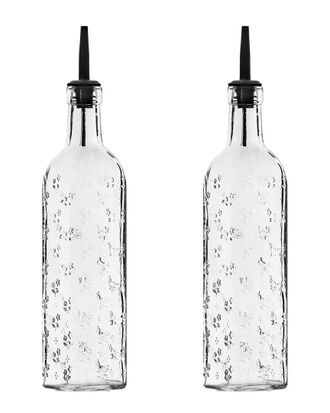 10 Strawberry Street Set Of 2 Embossed Glass Oil & Vinegar Cruet Bottles