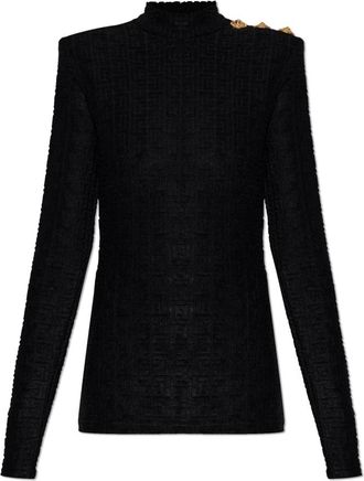 Balmain Baroque Patroon Top met Lange Mouwen - Dames - Longsleeves - Zwart - XS - Leer - Tops