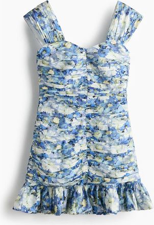 H&M Gathered Frill-trimmed Dress in Blue/floral at Nordstrom, Size X-Small