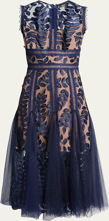 Bronx and Banco Saba Leaf-Appliqu&eacute; Lace Midi Dress