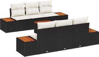 vidaXL Garden Sofa Set with Cushion 7 pcs Black Poly rattan Vidaxl