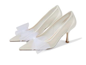 Stuart Weitzman Blushing Bow 75 Pump High Womens Heels Cream/White : 9.5 M, Leather/Rubber