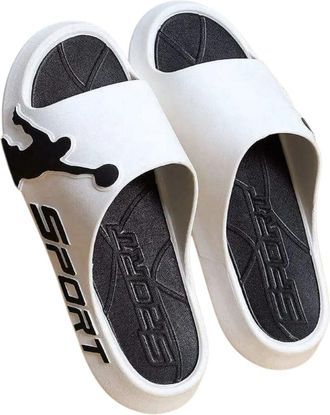 Generic Sport Slide Sandals, White and Black, Comfort Footbed, Slip-On Design, (EUR Size 42-43)