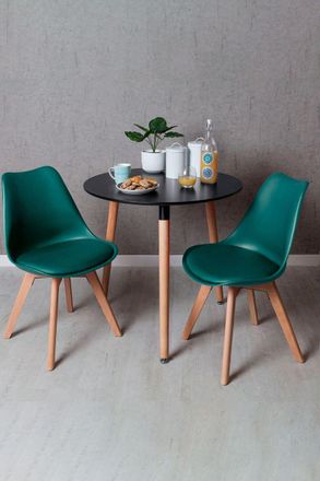 Regalos Miguel Regalos Miguel - Black Friday - Conjunto Mesa Tower Redonda 80 Cm Negra Y Pack 2 Sillas Synk Basic - Verde Azulado