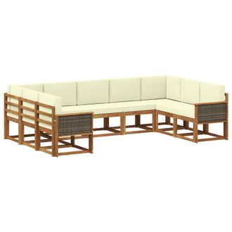 vidaXL Conjunto De Sof&aacute;s De Exterior Con Coj&iacute;n 9 Pcs Natural Y Crema Vidaxl