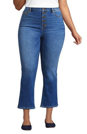 Lands End High Rise Denim Button Front Kick Flare Crop Jeans in Indigo Tide Blue at Nordstrom, Size 20W