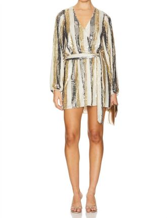 Show me your Mumu Wear Me Out Mini Dress In Champagne Beaded Sequins