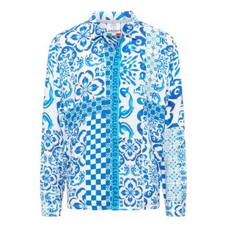 Carlo Colucci Printed Casual Shirt - Heren - Casual Overhemden - Blauw - XL - Leer - Overhemden