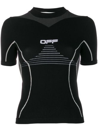 Off-white logo printed active T-shirt - women - Polyamide/Spandex/Elastane - L/XL - Black