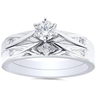 Pompeii3 1/3ct Diamond Engagement Wedding Ring Set 14K White Gold Size Selectable