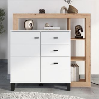 Dmora Aparador Coloni, 4 Estantes, 3 Cajones, 1 Puerta, 106x35x101 Cm Blanco Mate