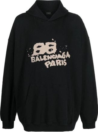 Balenciaga Hand-Drawn BB Icon Hoodie Large Fit Black 620973TNVQ11059