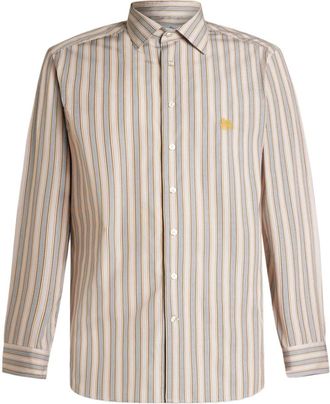 Etro Pegaso-embroidered striped shirt - men - Cotton - 43 - Neutrals