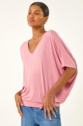 Roman V-Neck Grown On Sleeve Stretch Top