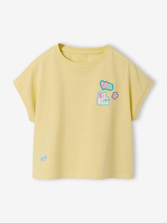 Vertbaudet M&auml;dchen T-Shirt mit fr&ouml;hlichen Aufn&auml;her, Recycling-Baumwolle hellgelb