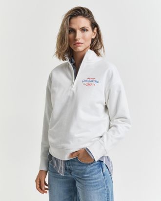 GANT Women Graphic Half-Zip Sweatshirt (XXL) EGGSHELL