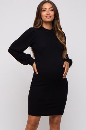 Pinkblush Ribbed Long Sleeve Mock Neck Dress in Black at Nordstrom, Size Large