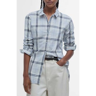Barbour Collared Button Down Blouse in Navy Check at Nordstrom Rack, Size 12 Us / 16 Uk