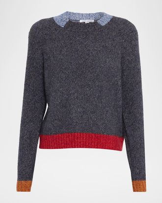 Autumn Cashmere Colorblock Crewneck Cashmere-Silk Sweater