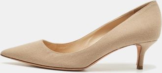 Oscar De La Renta Oscar De La Renta Beige Canvas Pointed Toe Pumps