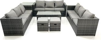 Fimous Outdoor Garden Furniture Set 11 Seater Rattan Sofa Set with Coffee Table 2 Small Footstools Side Table Dark Grey Mixed - Fimous