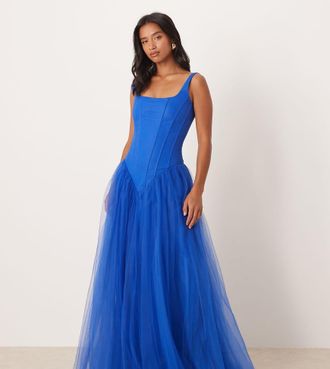Lace & Beads Petite Vestito da sera a corsetto blu cobalto con fondo sceso
