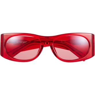 Jacquemus The Pilota Sunglasses in Cherry/Silver/Cherry at Nordstrom