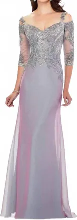 Montage by Mon Cheri Montage By Mon Cheri - Metallic Lace Bodice Chiffon Gown 118974 Plum