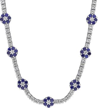 Rina Limor Silver 6.96 Ct. Tw. Lab-Grown Blue And White Sapphire Station Tennis Necklace