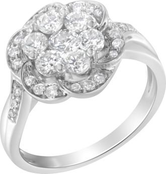 House of Brilliance 14K White Gold Floral Cluster Diamond Ring