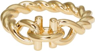 Ferragamo Gold Torchon Engraved Logo Brass Ring