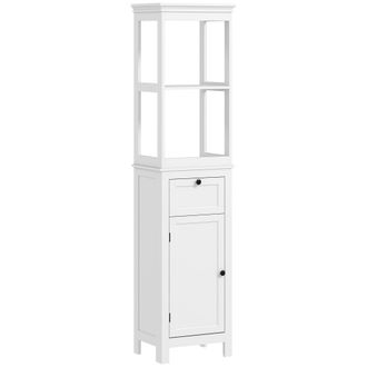 HOMCOM Slim Bathroom Storage Cabinet With Open Shelves And Drawer - White | TJ Hughes