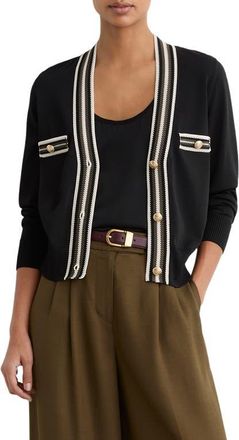 Reiss Danni Embroidered Cardigan in Black/Khaki Gre at Nordstrom, Size X-Small