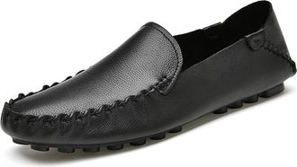 Generic Mens Loafers Simple Moccasins Shoes Driving Loafers Leather Flexible Lightweight Anti-Slip Outdoor Slip On(Black,6.5 UK)