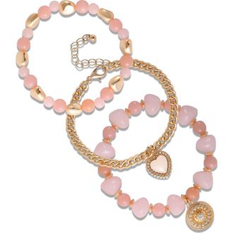 Jessica Simpson 3-Piece Charm Bracelet in Pink/gold at Nordstrom