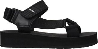 Prada Flat Sandals, female, Black, Size: 6 US Fabric Flat Sandals with Strappy Detailing