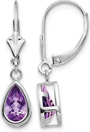 Diamond2Deal 14k White Gold 8x5mm Pear Amethyst Drop Dangle Earrings