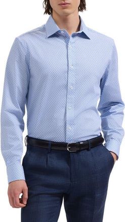Bugatchi Axel Shaped Fit Geo Print Cotton Button-Up Shirt in Classic Blue at Nordstrom, Size Xxx-Large