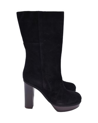 Marni Mid Calf Heeled Boots in Black Suede