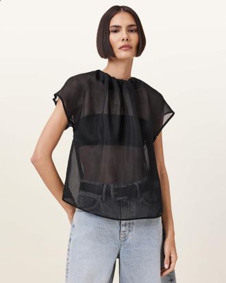 AllSaints Viscose Trisha Sheer Top, Size: UK 16/US 12