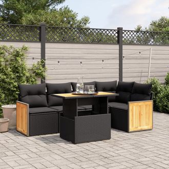 vidaXL Vidaxl - Set De Sof&aacute;s De Jard&iacute;n 6 Piezas Y Cojines Rat&aacute;n Sint&eacute;tico Negro
