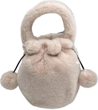 Generic Womens Plush Bags Plush Drawstring Bag Crossbody Soft Handbag Trendy Small(Pink)