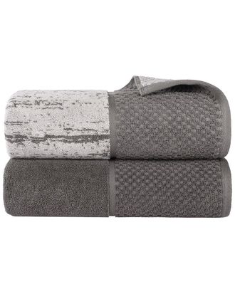 Superior Set Of 2 Lodie Cotton Plush Jacquard Solid & Two-Toned Bath Sheets