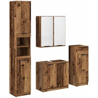vidaXL Bathroom Furniture Set with Door 4 pcs Old Wood Engineered Wood vidaXL