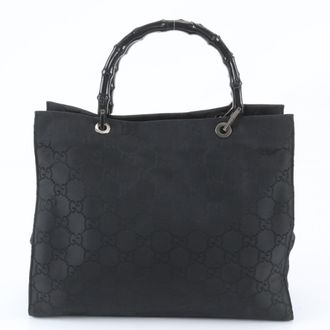 Gucci Black Leather Nylon Handbag Shoulder Bag Tote Bag (Pre-Owned)