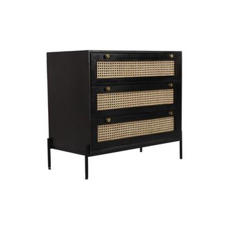 Jaipur Furniture Rattan Chest of Drawer - Mango Wood/Iron - L45 x W90 x H78 cm - Black Finish with Natural Rattan - Assembly Required