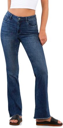 HINT OF BLU Fun Frayed Mid Rise Slim Flare Jeans in Endless Blue at Nordstrom, Size 28